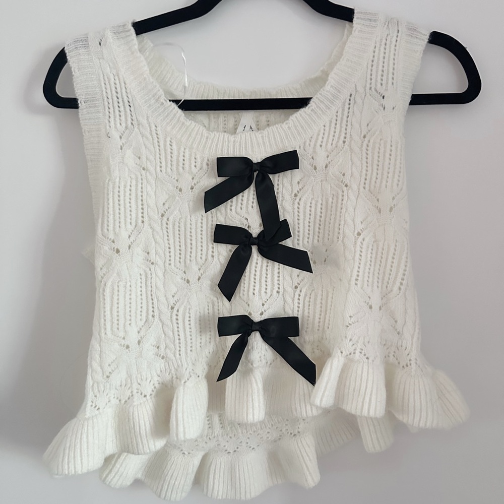 Dreamers White Knit Top with Black Bows